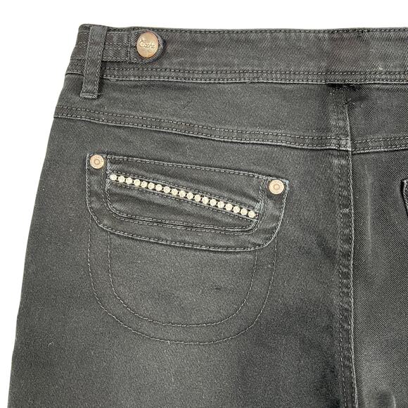 Cache Y2K Low-Rise Bootcut Jeans Sz 8 Black Cropped Wide-Leg Bling Pockets FADED - Picture 11 of 15